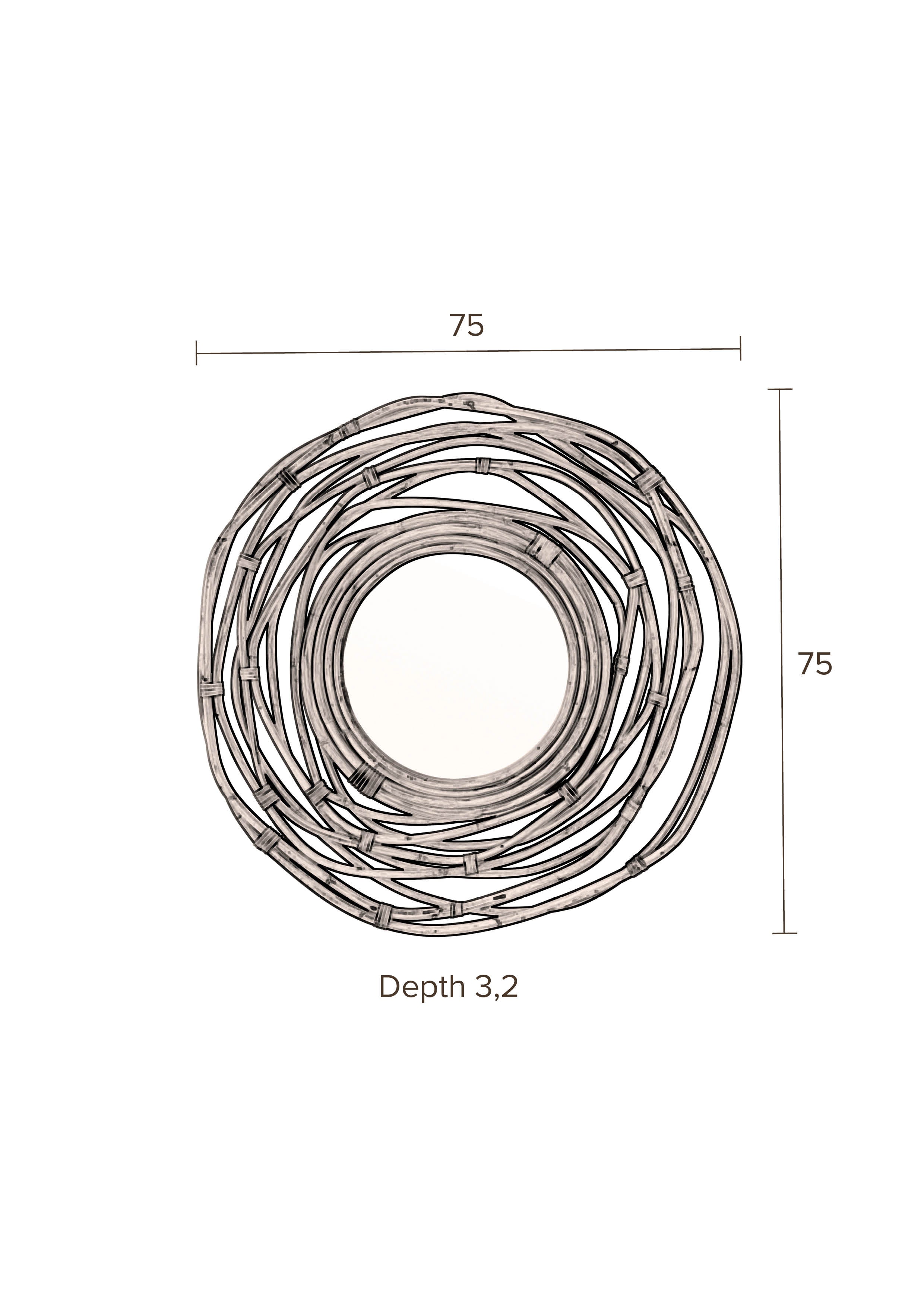 Dutchbone Kubu Natural Rattan Round Wall Mirror